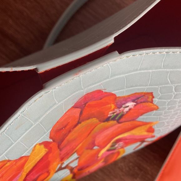 Womens Charles & Keith Shoulder Bag Teal w/ Hand Painted Flowers - Picture 5 of 13